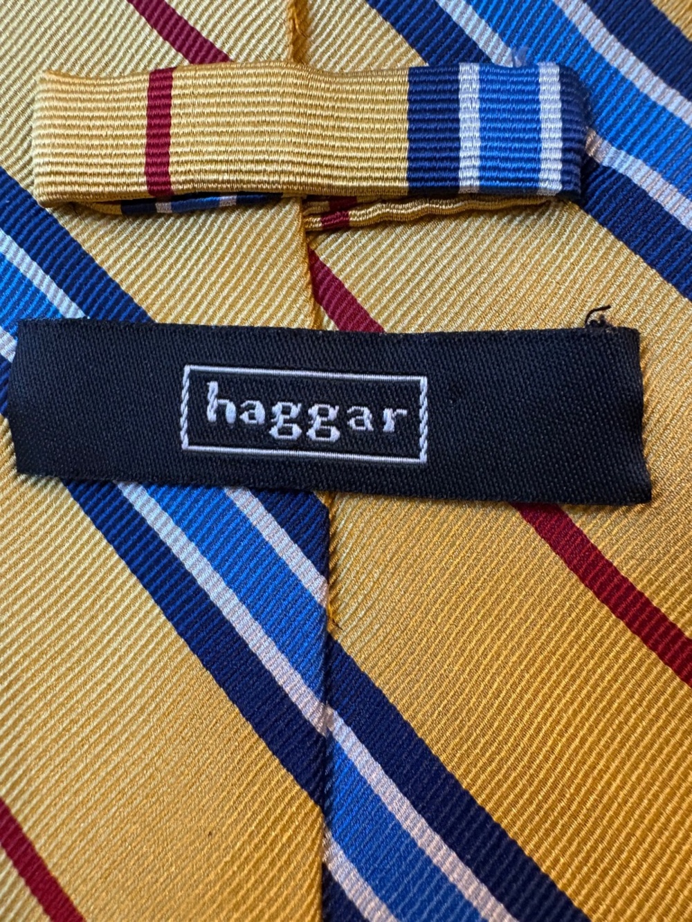 Haggar Men's 100% Silk Striped Tie Yellow Blue Red Regimental Preppy